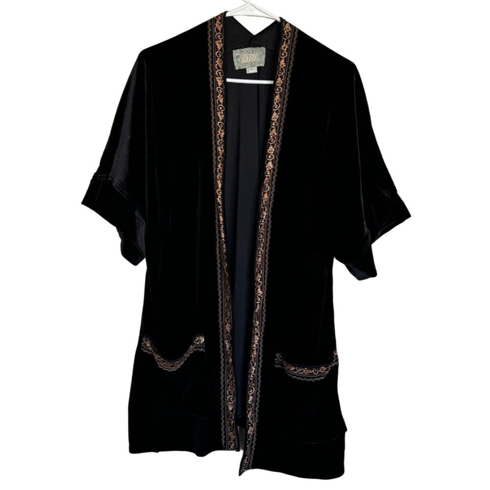 Silverado Velvet Open Front Kimono Long Cardi in‎ Black Women's Large /j2